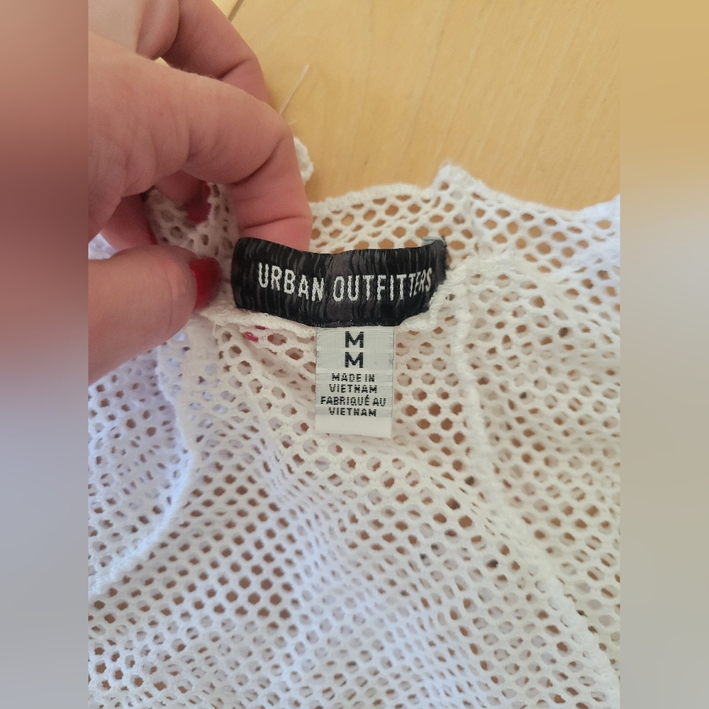 Urban Outfitters White Mesh Long Sleeve Top Mock Neck Size M - Picture 2 of 4